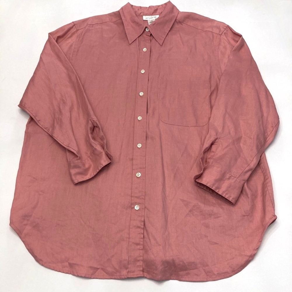 Jones New York Sport Linen Top Womens 2X Pink Button Up 3/4 Sleeve‎ Tunic Length